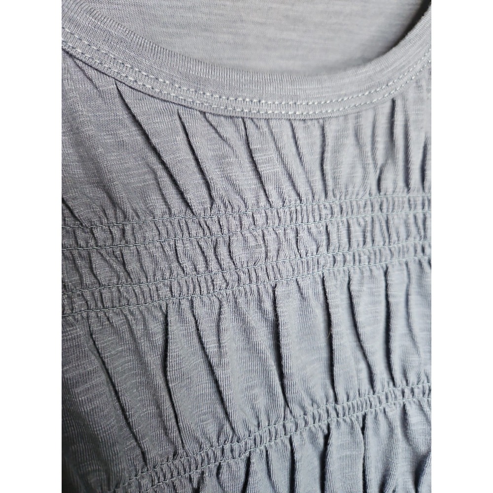 Jane + Delancey Blouse XL Blue Gray Puff Sleeve Smocked Cotton Coastal Boho Chic - Picture 9 of 14